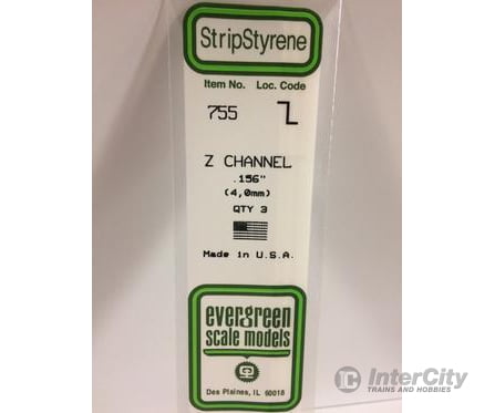 Evergreen 755 14 Z Channels 4.0Mm (3Pcs) Scratch Building Supplies