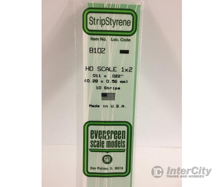 Evergreen 8102 Ho Strips-1X2 (10/Pk) Scratch Building Supplies