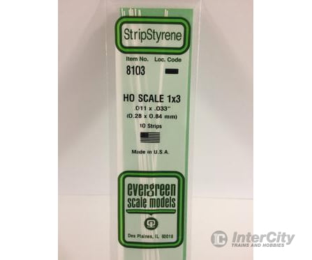 Evergreen 8103 Ho Strips-1X3 (10/Pk) Scratch Building Supplies