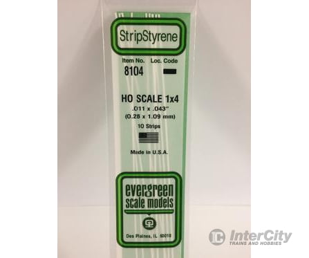 Evergreen 8104 Ho Strips-1X4 (10/Pk) Scratch Building Supplies