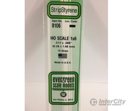 Evergreen 8106 Ho Strips-1X6 (10/Pk) Scratch Building Supplies