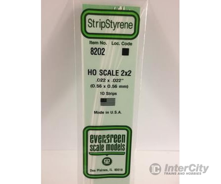 Evergreen 8202 Ho Strips-2X2 (10/Pk) Scratch Building Supplies