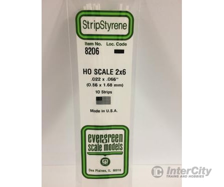 Evergreen 8206 Ho Strips-2X6 (10/Pk) Scratch Building Supplies