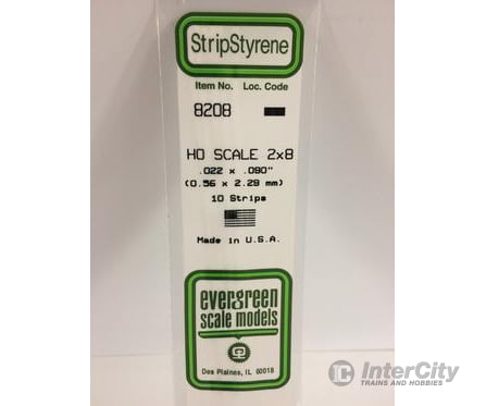 Evergreen 8208 Ho Strips-2X8 (10/Pk) Scratch Building Supplies