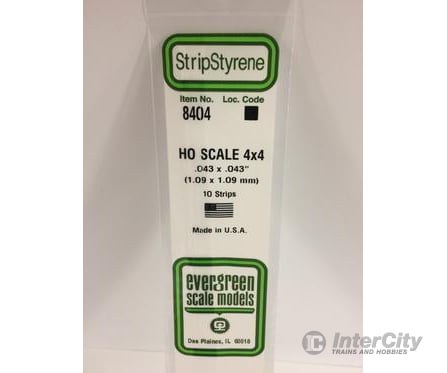 Evergreen 8404 Ho Strips-4X4 (10/Pk) Scratch Building Supplies