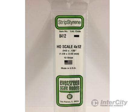 Evergreen 8412 Ho Strips-4X12 (10/Pk) Scratch Building Supplies