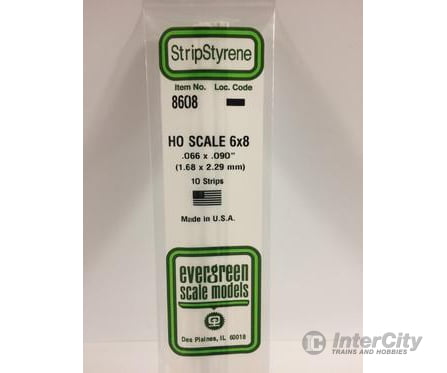 Evergreen 8608 Ho Strips-6X8 (10/Pk) Scratch Building Supplies
