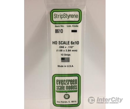 Evergreen 8610 Ho Strips-6X10 (10/Pk) Scratch Building Supplies