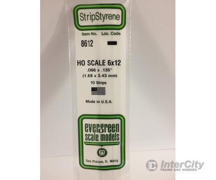 Evergreen 8612 Ho Strips-6X12 (10/Pk) Scratch Building Supplies