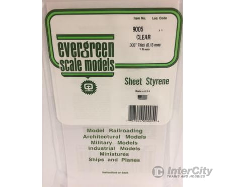 Evergreen 9005 6X12 Clear Sheet- .005 (3/Pk) Scratch Building Supplies