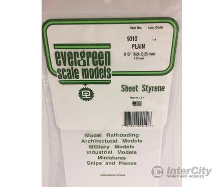 Evergreen 9010 6X12 Plain Sheet- .010 (4/Pk) Scratch Building Supplies