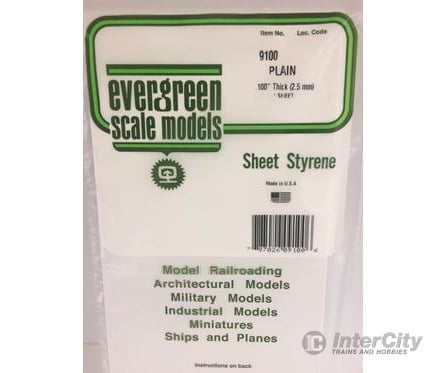 Evergreen 9100 6X12 Plain Sheet .100 (2.5Mm) 1/Pk Scratch Building Supplies