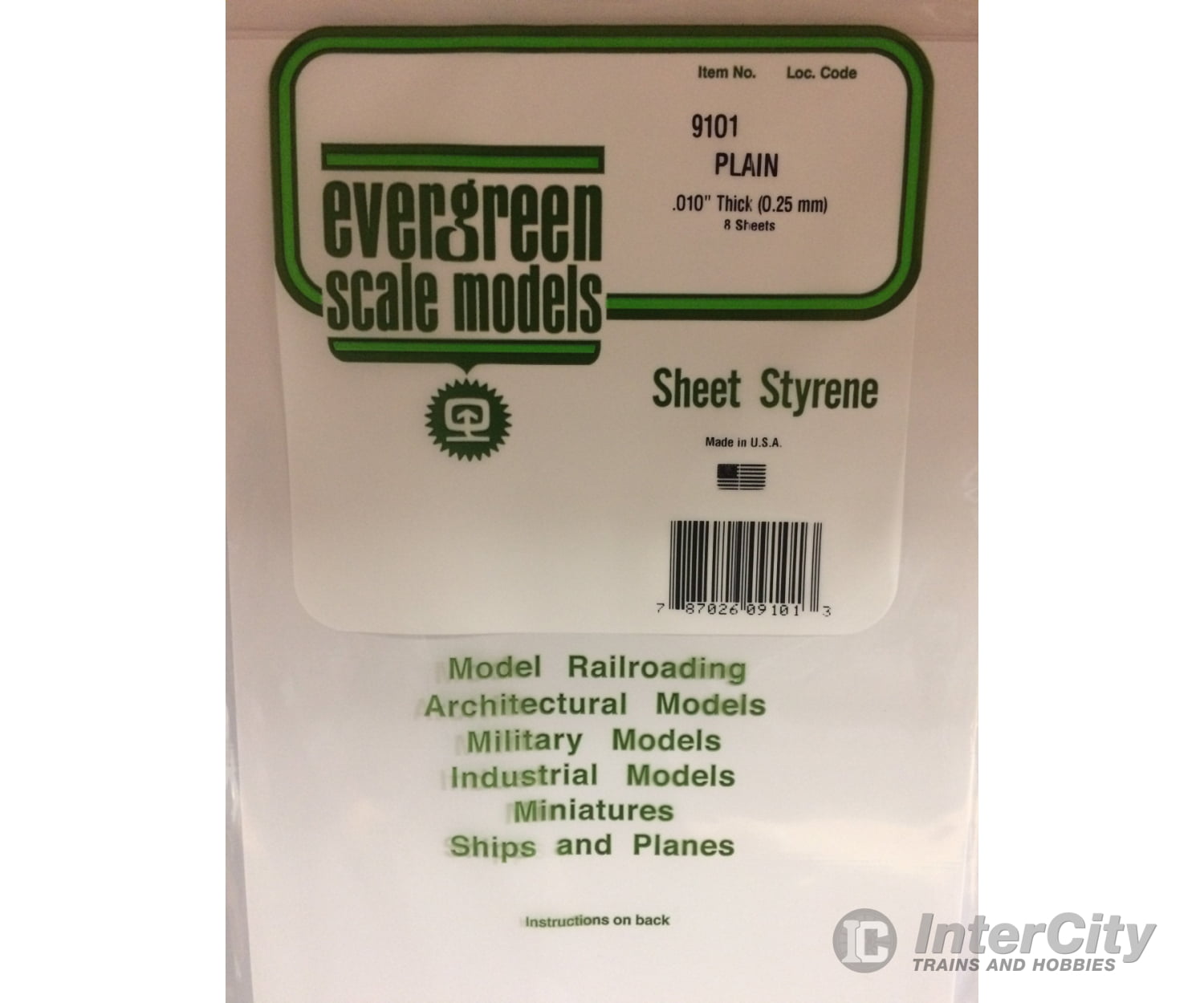 Evergreen 9101 8X21White Sheet .010 (8/Pk) Scratch Building Supplies