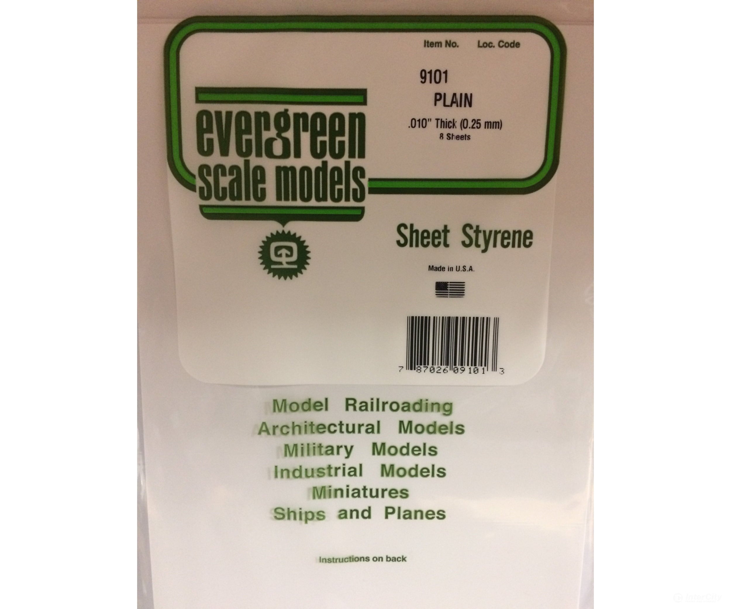 Evergreen 9101 8X21White Sheet .010 (8/Pk) Scratch Building Supplies