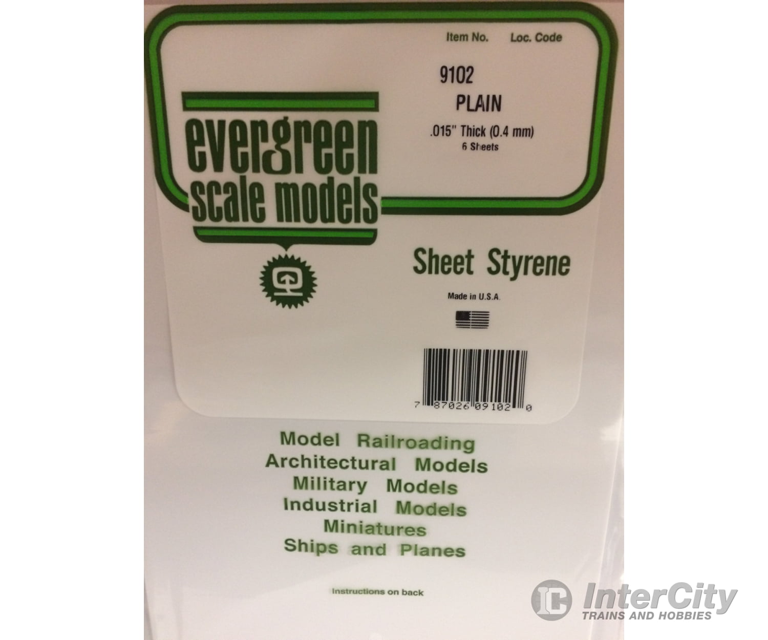 Evergreen 9102 8X21White Sheet .015 (6/Pk) Scratch Building Supplies
