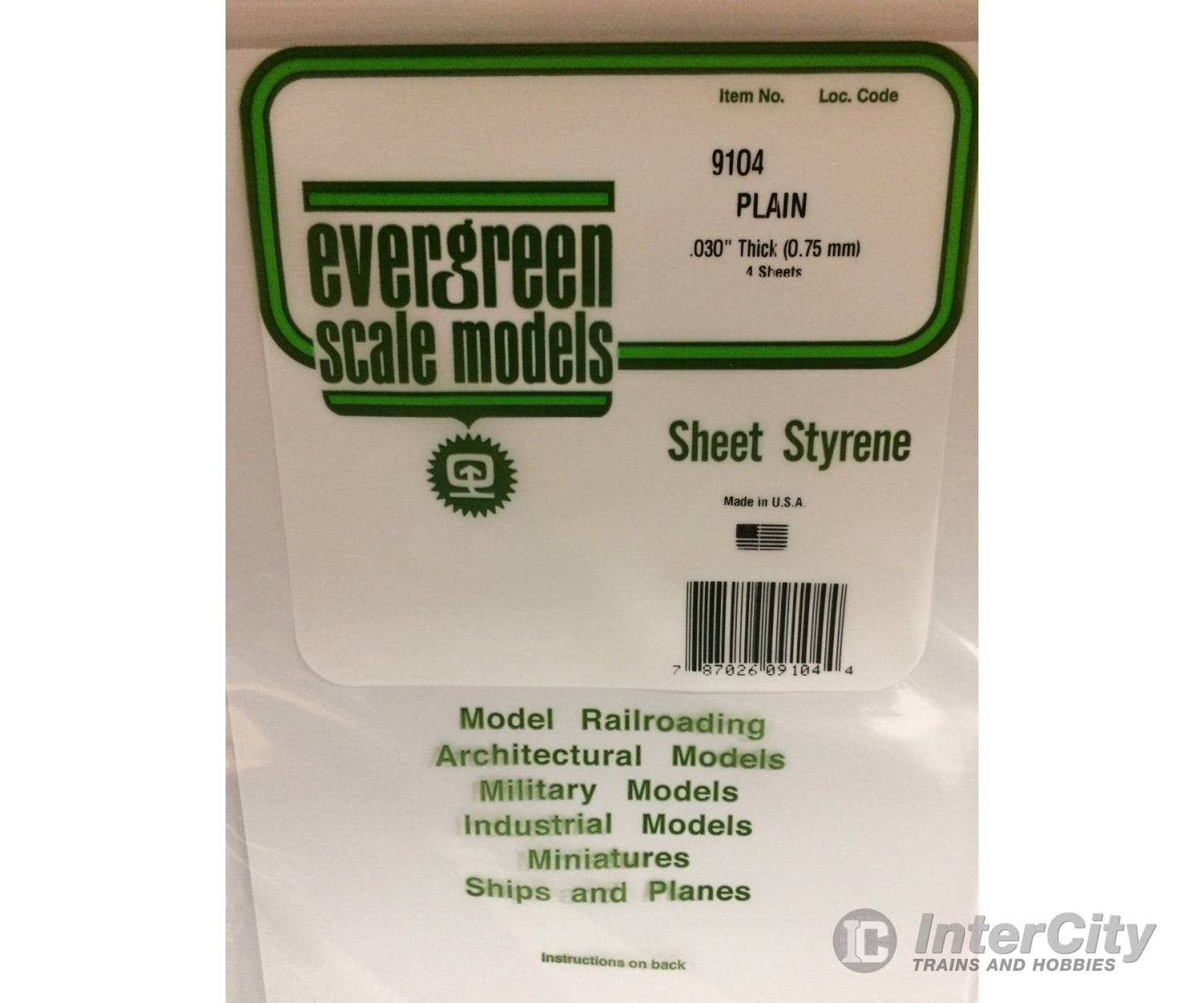 Evergreen 9104 8X21White Sheet .030 (4/Pk) Scratch Building Supplies
