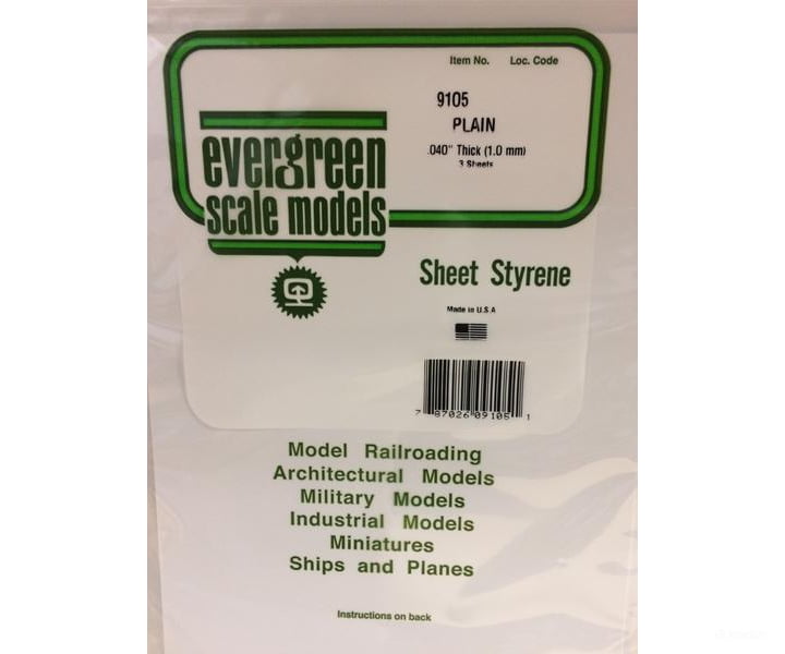 Evergreen 9105 8X21White Sheet .040 (3/Pk) Scratch Building Supplies
