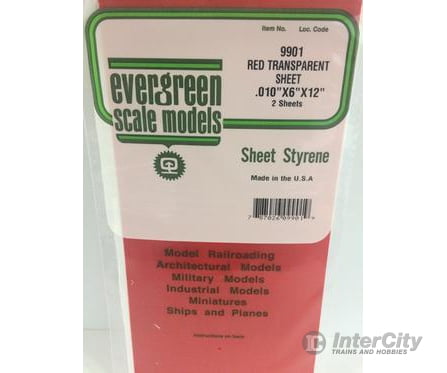 Evergreen 9901 .010X6X12 Red Transparent Sheets 2 Scratch Building Supplies