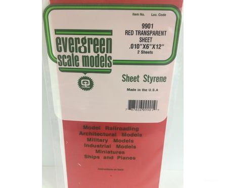 Evergreen 9901 .010X6X12 Red Transparent Sheets 2 Scratch Building Supplies