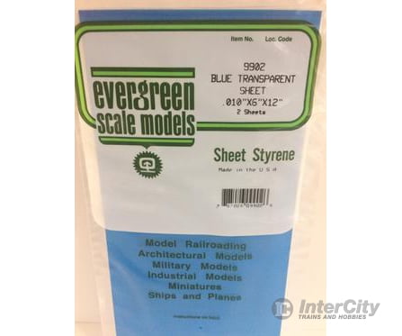 Evergreen 9902 .010X6X12 Blue Transparent Sheets 2 Scratch Building Supplies