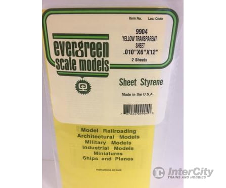 Evergreen 9904 .010X6X12 Yellow Transparent Sheets - 2 Scratch Building Supplies