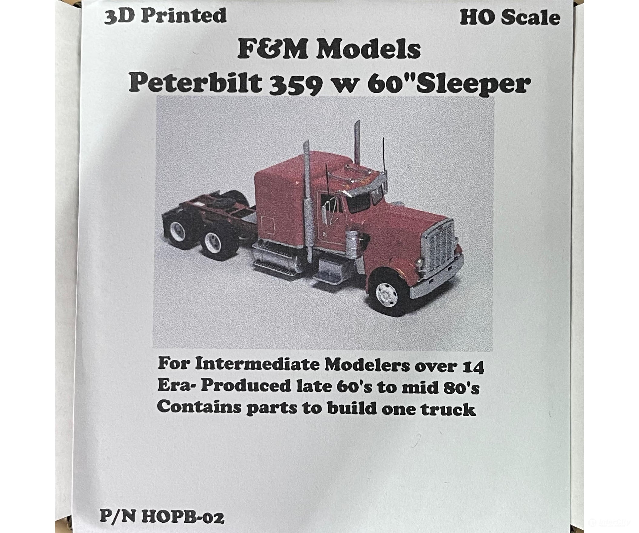 F&M Models Ho Hopb60 - 01 359 Peterbilt Truck W. 60’ Sleeper (Resin Kit) Cars & Trucks