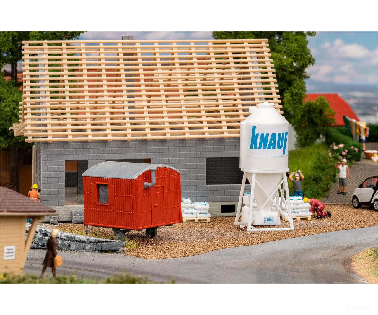 Faller 180389 Plaster Silo And Construction Trailer Scenery Details