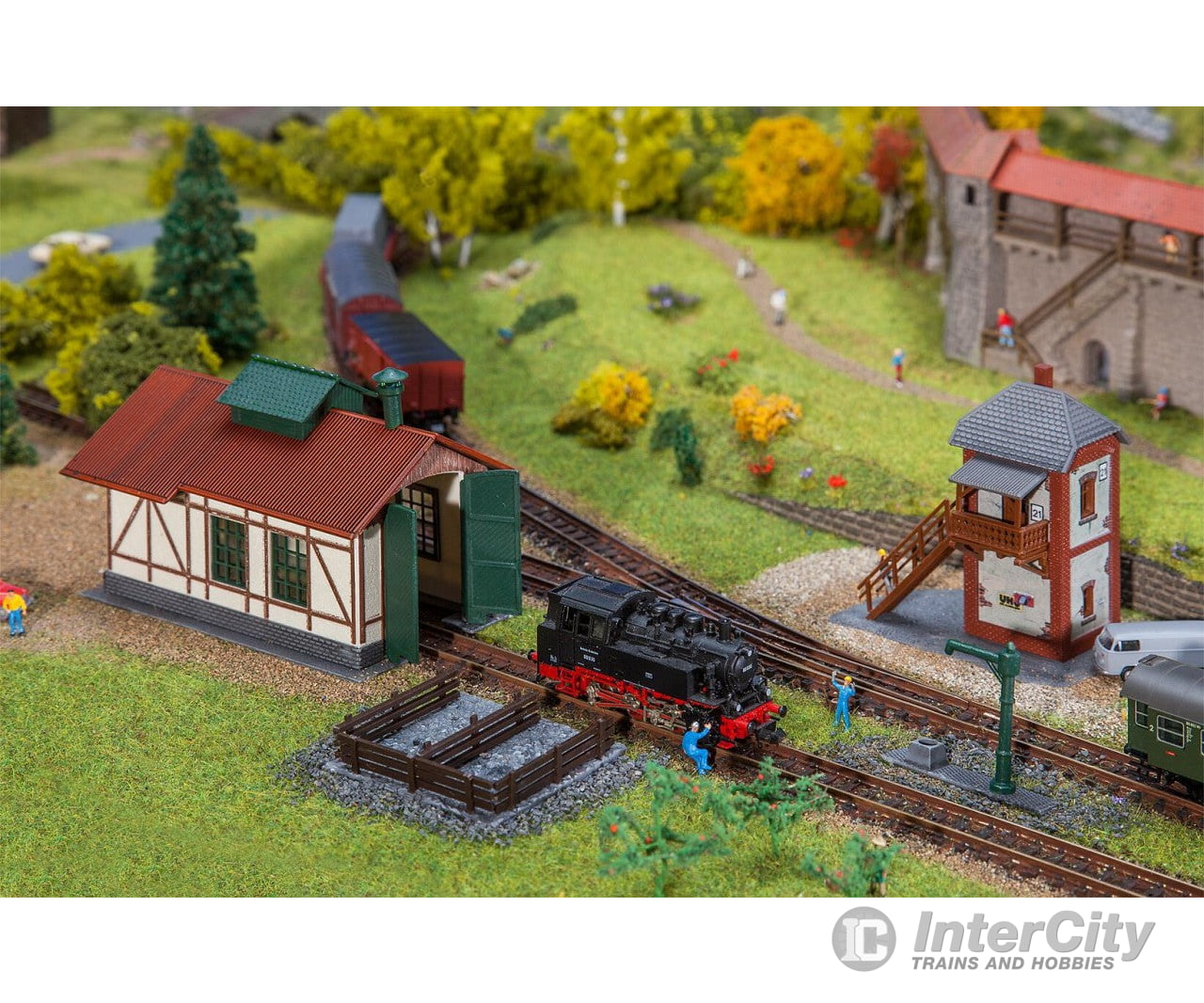 Faller 222108 N Branch Line Locomotive Shed With Block Post Set Structures