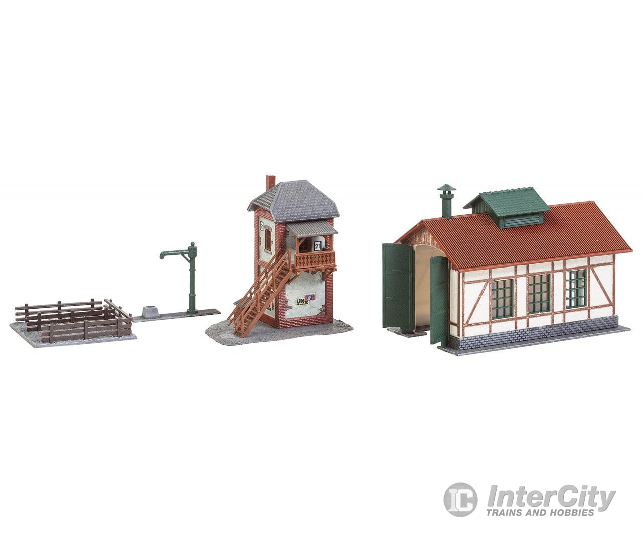 Faller 222108 N Branch Line Locomotive Shed With Block Post Set Structures