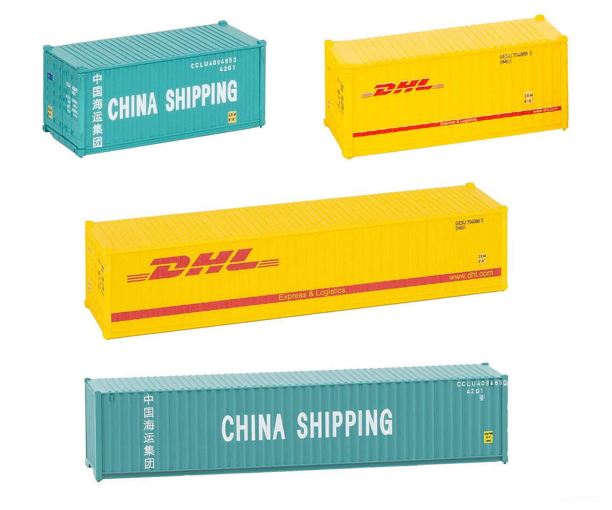 Faller 272811 N 20’ Container and 40’ Container set of 4 - Freight Loads & Containers