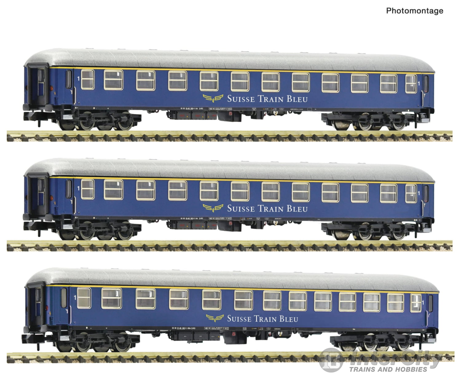 Fleischmann 6260078 N 3 piece set (1): Express train coaches Suisse Train Bleu European Passenger Cars