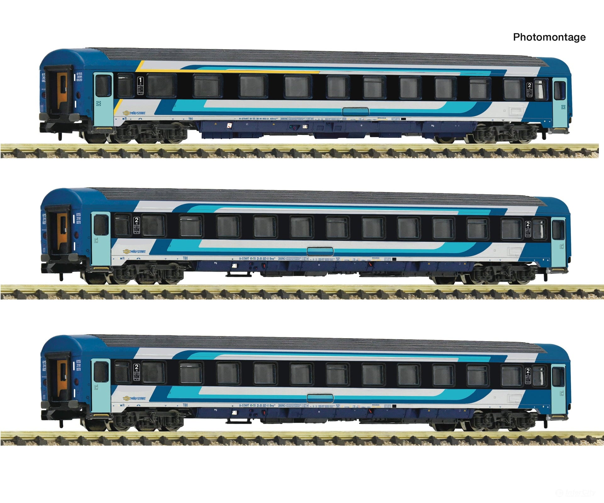 Fleischmann 6260104 N 3 piece set: Eurofima express train coaches MAV European Passenger Cars