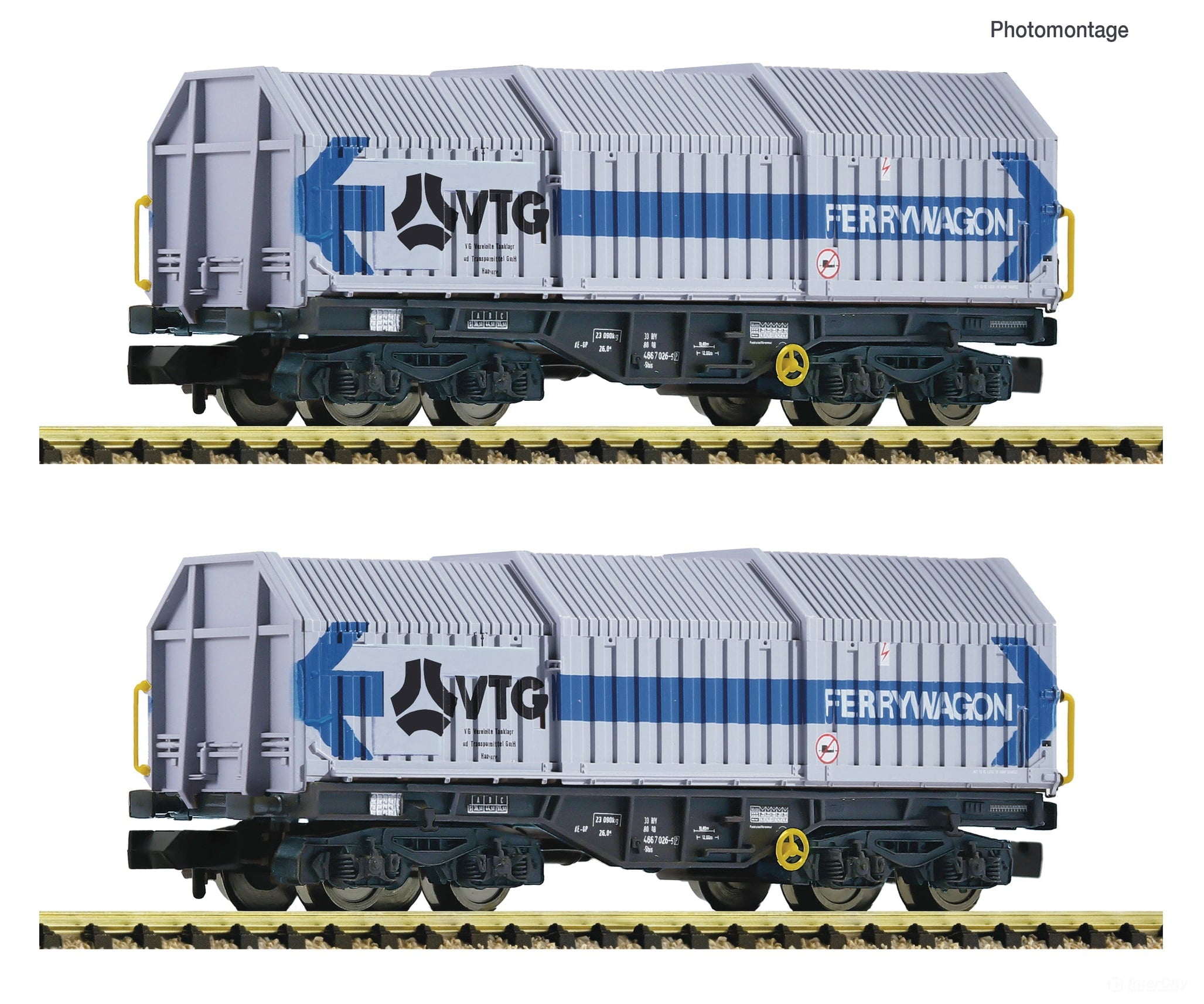 Fleischmann 6660080 N 2 piece set: Telescopic hood wagons VTG European Freight Cars