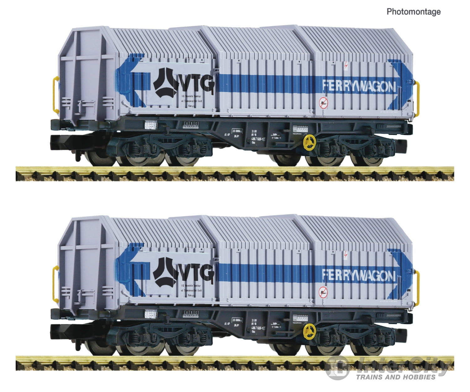 Fleischmann 6660080 N 2 piece set: Telescopic hood wagons VTG European Freight Cars