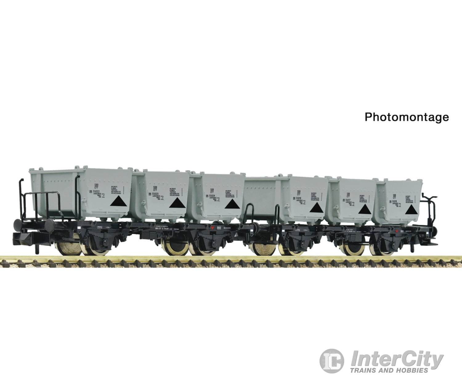 Fleischmann 6660154 N 2 piece set: Container carrier wagons SBB European Freight Cars