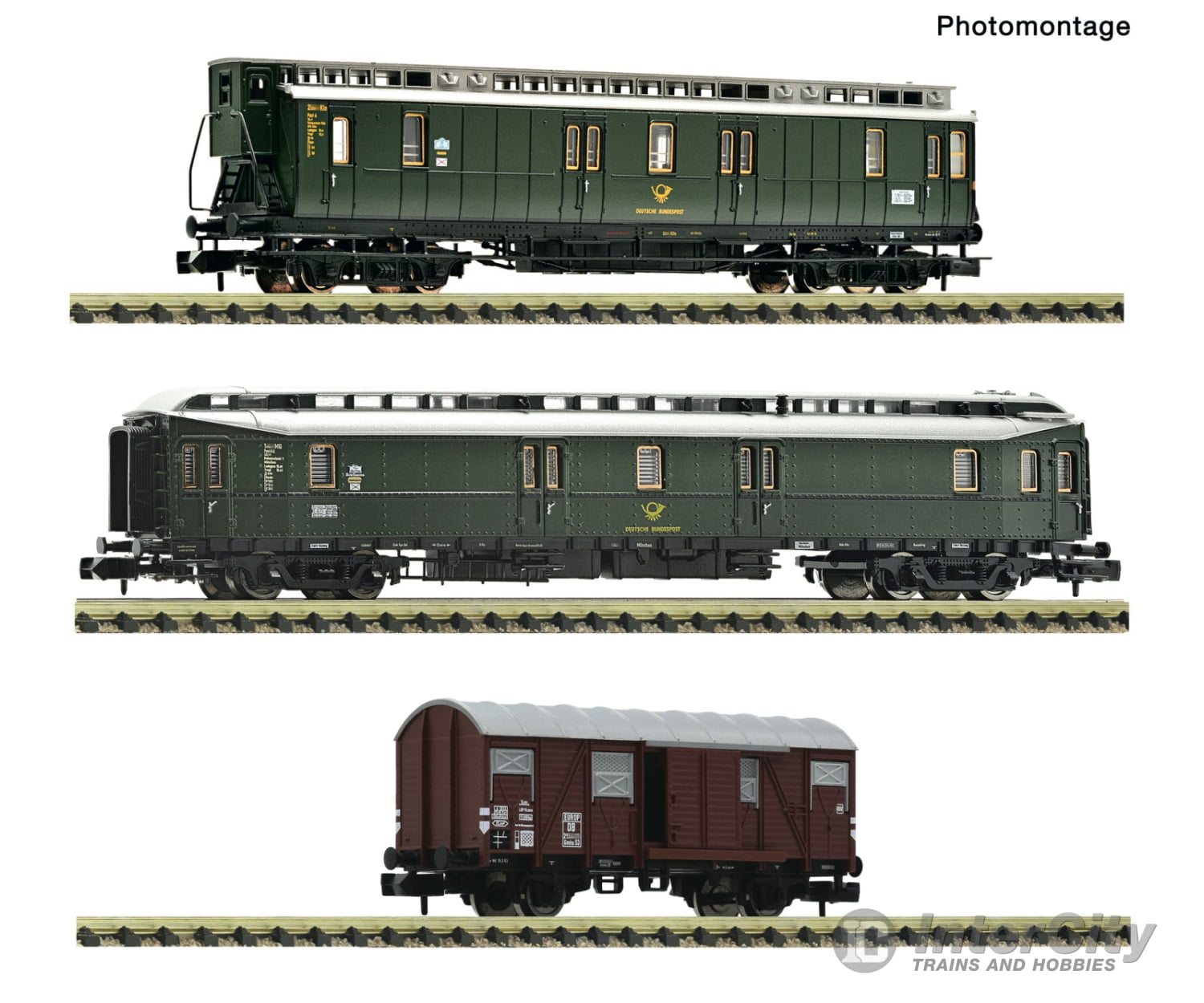 Fleischmann 6660168 N 3 piece set: Postal train DB European Freight Cars