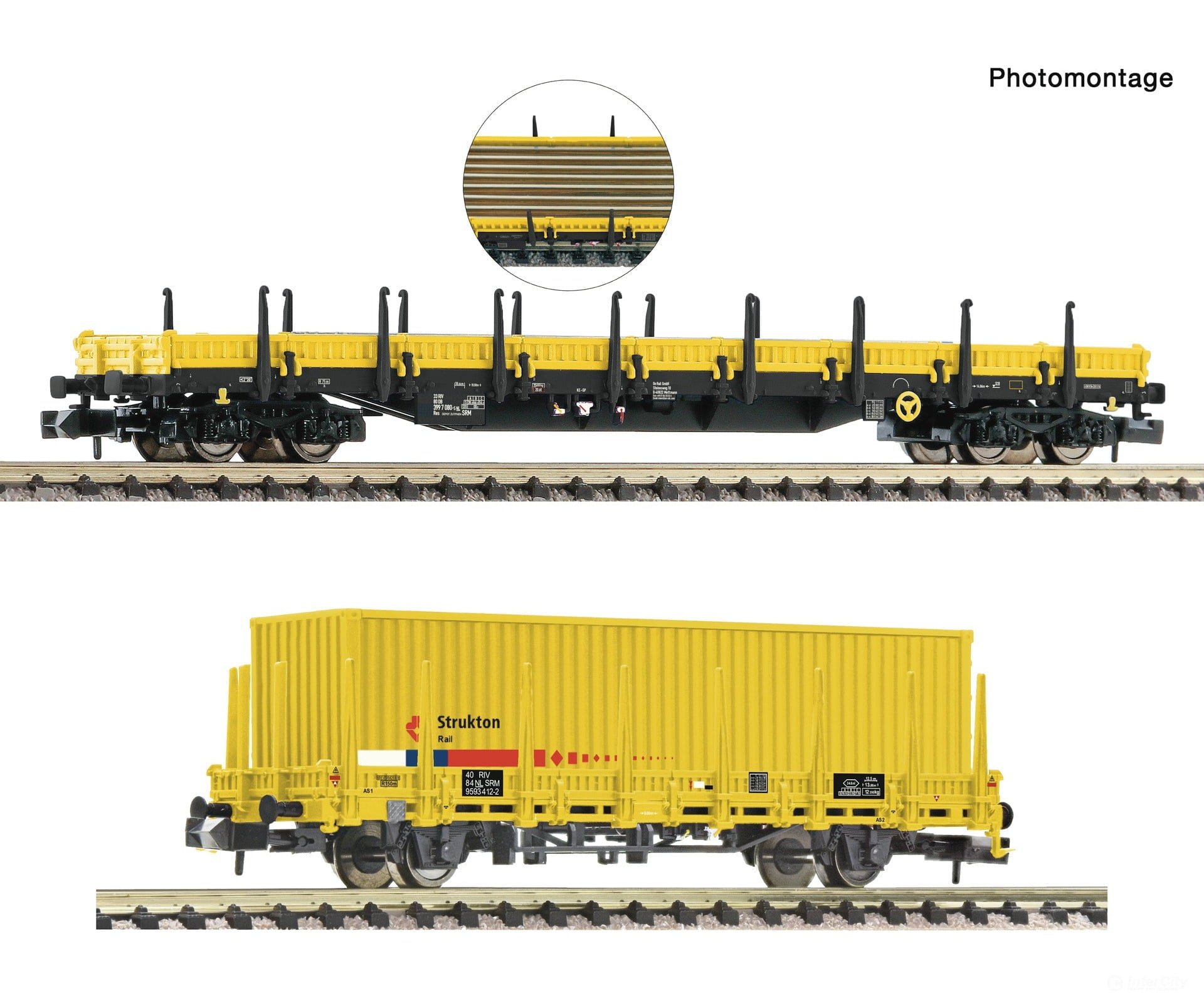 Fleischmann 880908 N 2 Piece Set: Stake Wagons Strukton Rail Era 6 European Freight Cars