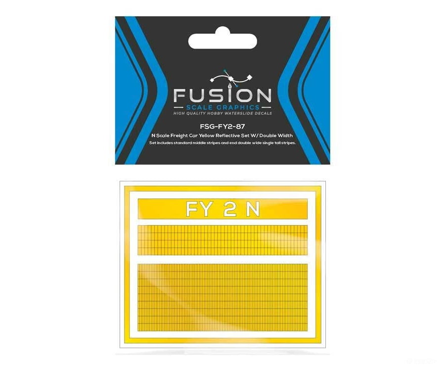 Fusion Scale Graphics N 260004 Railroad Freight Car Yellow Reflective Markings Set w/Double Width Stripes - Decals