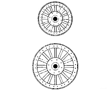 Grandt Line Products 30 Circus Wagon Wheels -- Baggage/Plain: 36’ Front & 48’ Rear - One