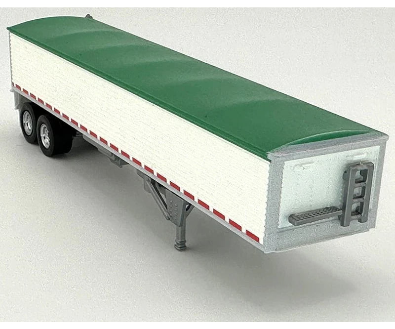 HO Logistics Replicas HO 466 39’ Covered Grain Trailer - Assembled - White with Green Tarp Cars & Trucks