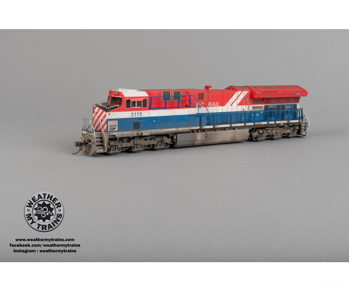Intermountain 497110S HO Tier 4 Locomotive - CN Heritage BC Rail - DCC/Sound #3115 - Weathered by WEATHER MY TRAINS