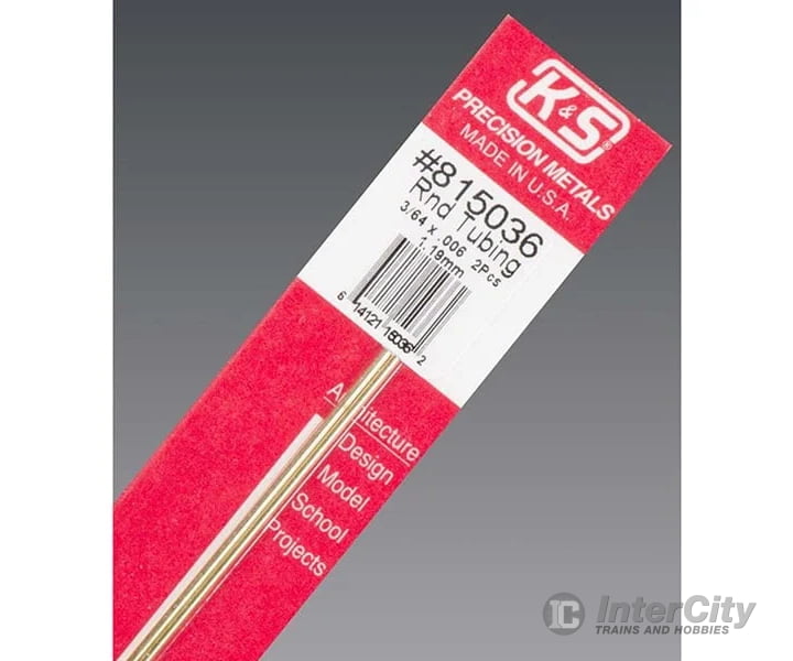 K&S Metals 815036 .006X3/64 (Tt-61X) Round Tube (2Pc) Brass & Metal