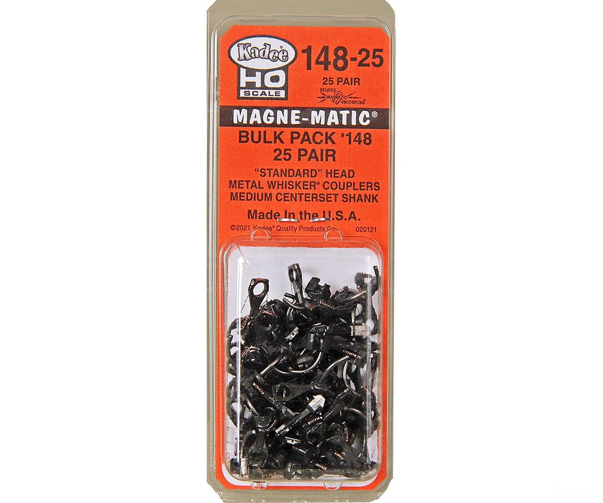 Kadee 14825 #148-25 Bulk Pack - 25 Pairs #148 Whisker(R) Metal Couplers -- Medium (9/32) Centerset