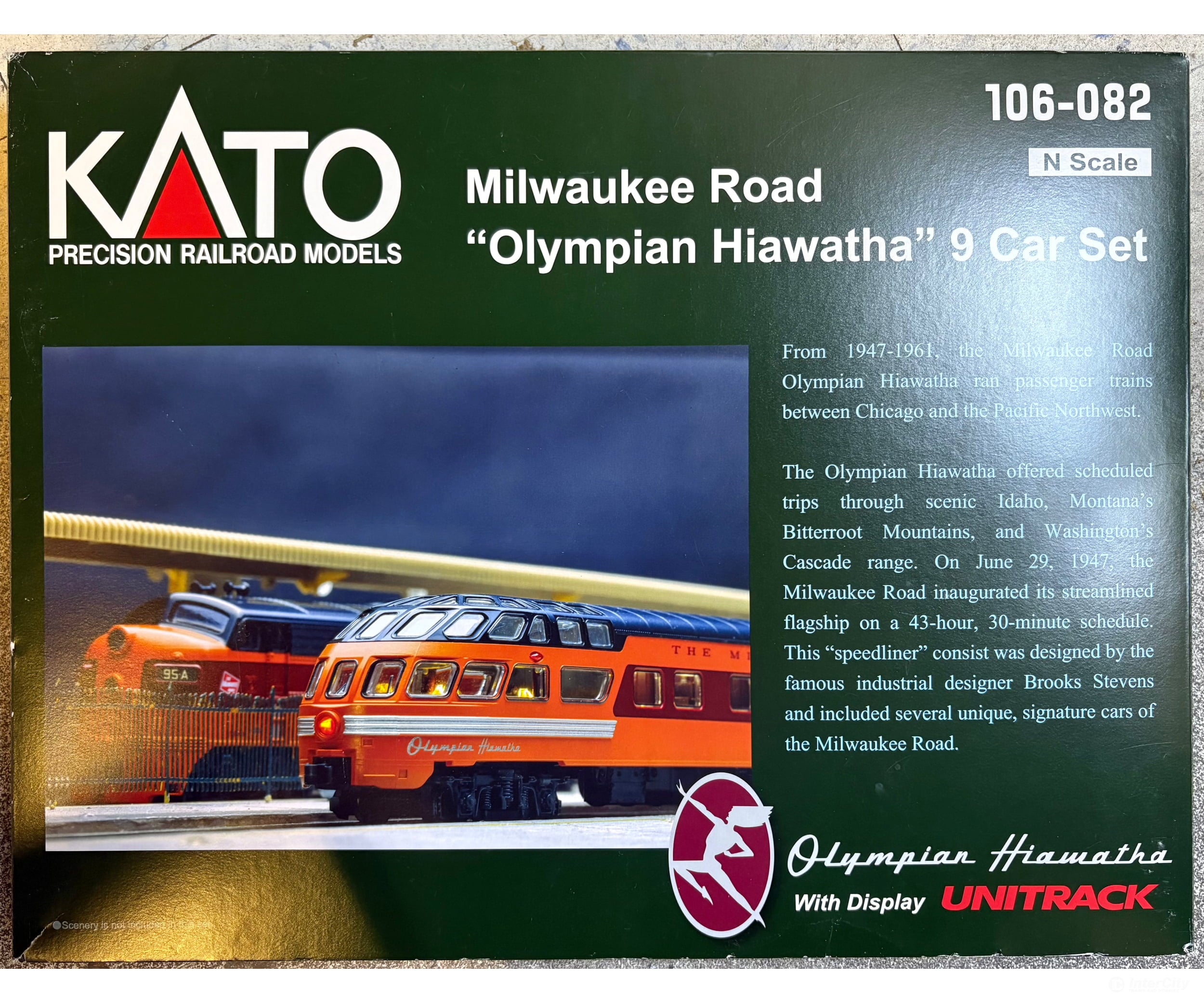Kato 106-082 N Olympian Hiawatha 9 Car Passenger Set No Unitrack Milwaukee Road (MILW) - Passenger Cars