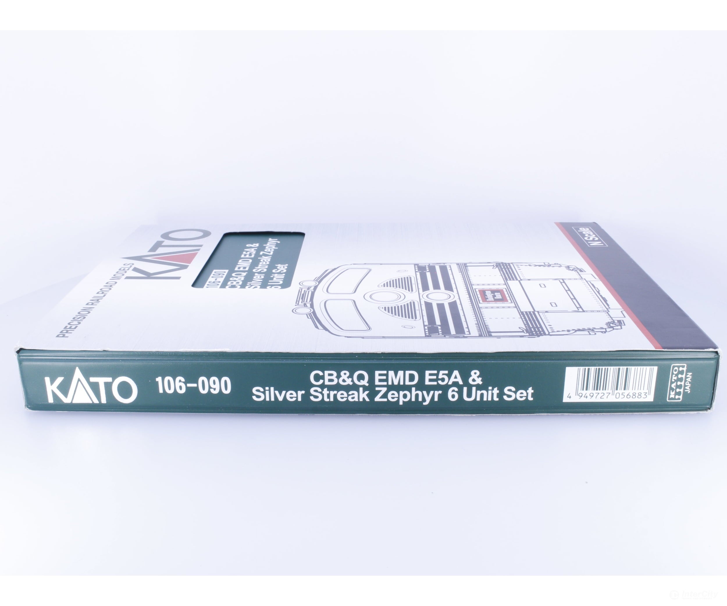 Kato 106-090 N EMD E5A & Silver Streak Zephyr 6 Unit Train Set Fully Lighted Chicago Burlington and Quincey (CBQ)