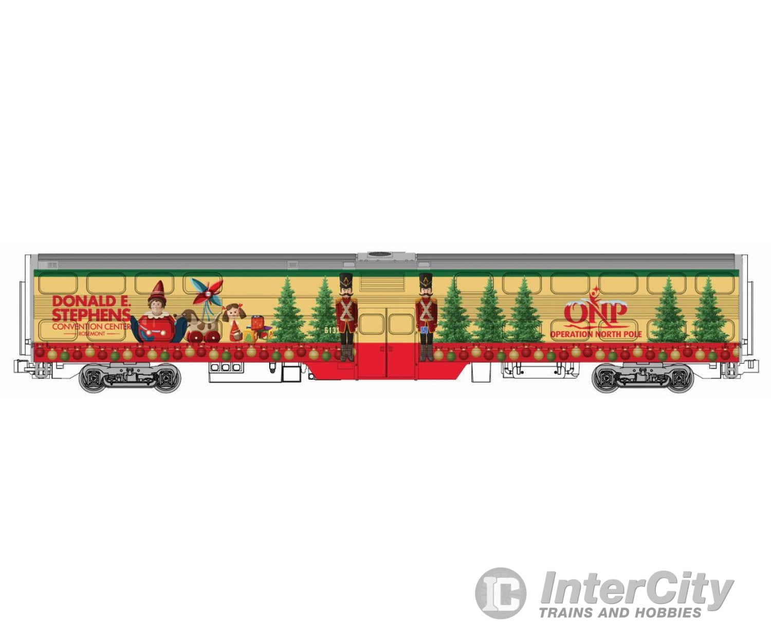 Kato 1062015 Operation North Pole Christmas Train-Only Set - Standard DC -- Metra F40PH & 3 Bi-Level Commuter Cars (2015 ONP Scheme; red, yellow, green) - Default Title (IC-381-1062015)