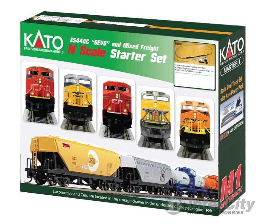 Kato N 1060022 GE ES44AC GEVO Mixed Freight Starter Set -- Canadian Pacific Loco, 6 Cars; Unitrack M1 Basic 4-1/2 x 2' Oval, Power Pack - Default Title (CH-381-1060022)