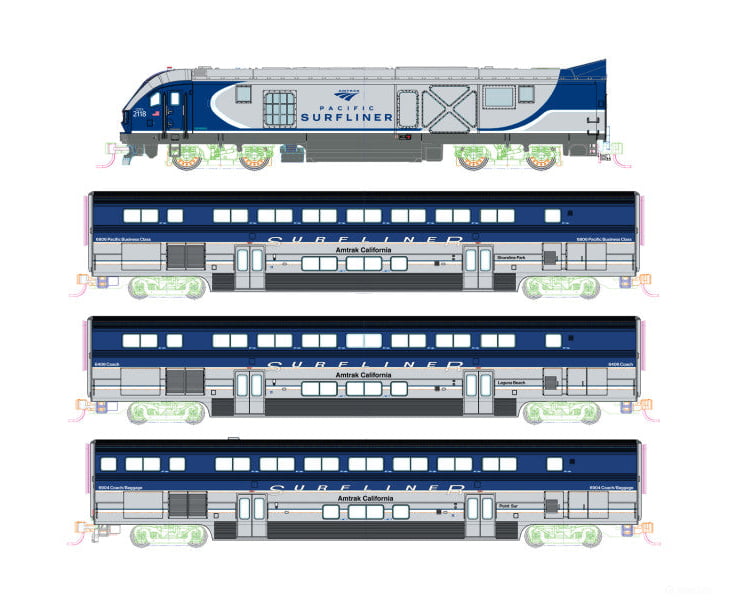 Kato N 1060048 Amtrak Pacific Surfliner Starter Set - Standard DC - Amtrak SC-44 3 Cars Unitrack Oval Power Pack SX