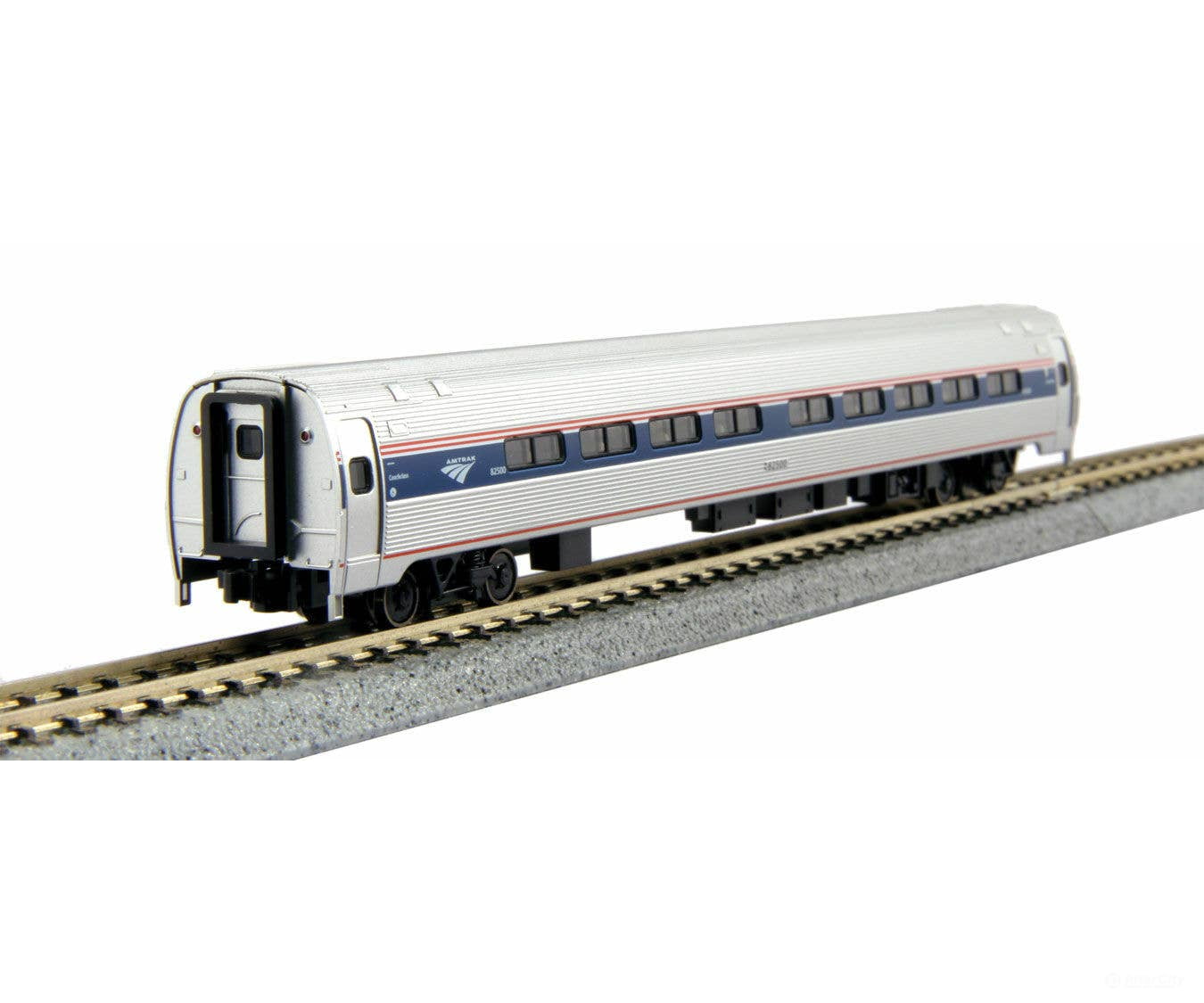 Kato N 1068002 Amfleet I Coach 2-Pack - Amtrak #82039 82755 (Set A: Phase VI; Wide blue Stripe Travelscape Logo)