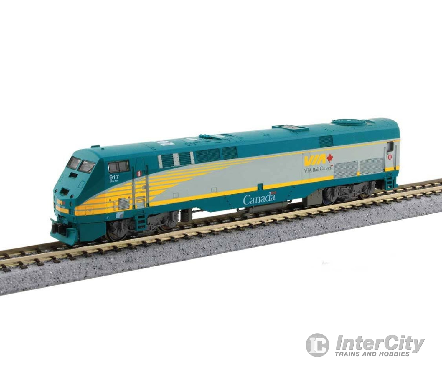 Kato N 1766043 GE P42 Genesis - Standard DC - VIA Rail Canada #917 (gray teal yellow) Locomotives